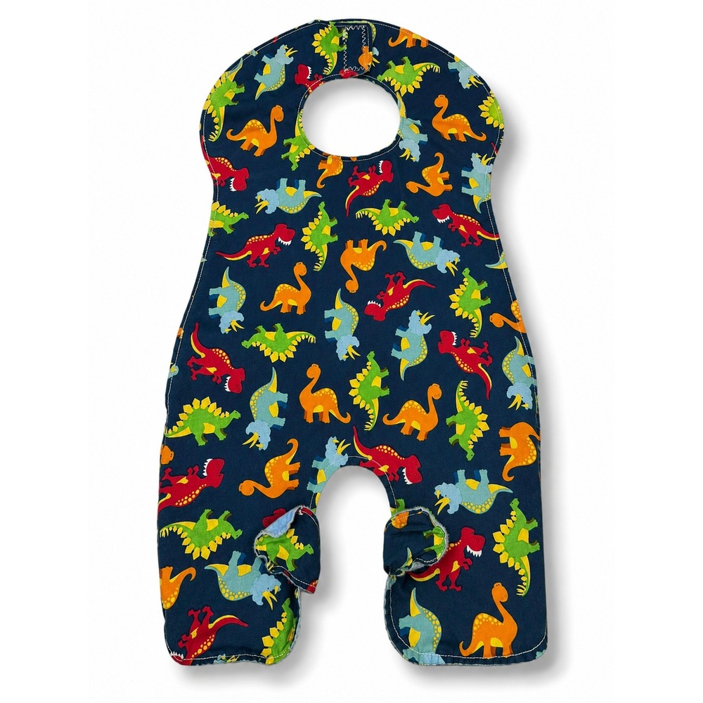 Handmade Dinosaur Full Coverage Baby Bib 18" Long Flannel Back Feeding Bib